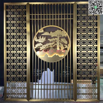 【千羽家居】輕奢客廳入戶玄關隔斷不銹鋼雕花花格背景墻 中式風格