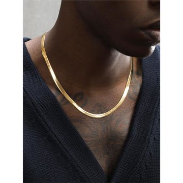 GRGR 18K金色扁蛇骨鏈男嘻哈潮流百搭鈦鋼刀片項鏈女鎖骨鏈高級感