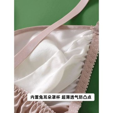 雙面天然桑蠶絲真絲內衣女士超薄透氣無鋼圈大胸顯小兔耳朵文胸罩