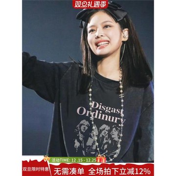 jennie同款美式復古高街潮牌長袖t恤女秋季寬松歐美辣妹風上衣服
