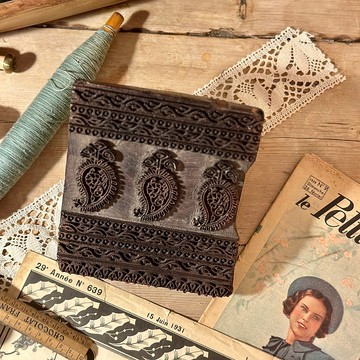 30484-魅力法國古董布料印花木塊Antique fabric wooden stamp