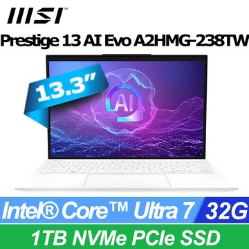 MSI Prestige 13 AI Evo 13.3吋 AI輕薄OLED筆電純淨白( Ultra 7 255H/32GB/1TB/W11P/A2HMG-238TW)