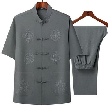 【巴黎精品】現貨+預購 新中式唐裝套裝中國風襯衫短袖上衣長褲休閒男裝-福字圓龍男裝6色a1kr60