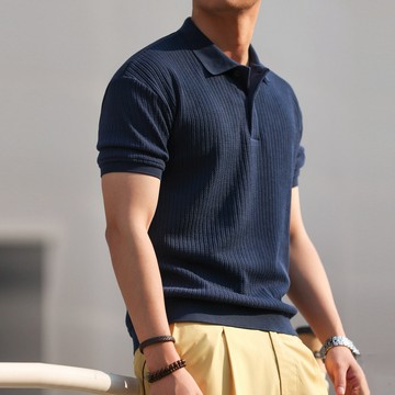 Wuluwear 夏季浮雕肌理短袖POLO衫男士320g重磅復古翻領針織上衣