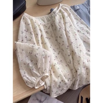 重工復古蕾絲刺繡碎花襯衫女夏韓版甜美溫柔寬松顯瘦長袖防曬衫薄