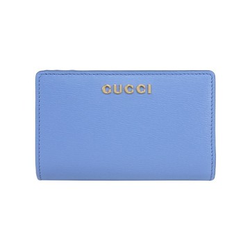 Gucci 金字Logo 拉鍊零錢袋暗釦二折中夾(藍紫色)