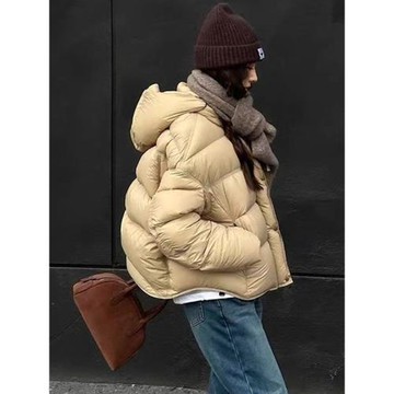 (免運)泡芙云朵羽絨服女短款小個子2025冬季新款面包服白鴨絨連帽外套女