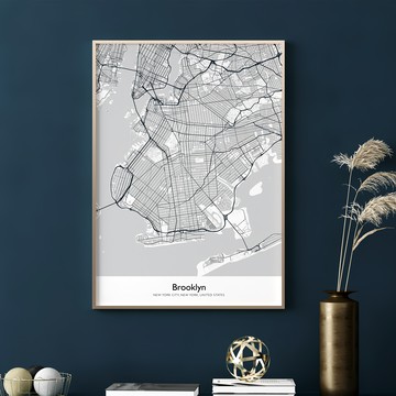 Boluo 菠蘿選畫所 海報 城市地圖 布魯克林  40 x 30cm  木色