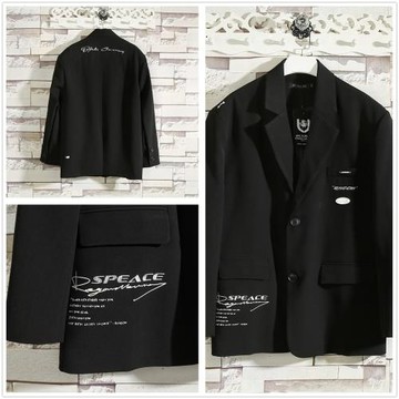 高級感廓形復古嘻哈西服同款潮牌新款刺繡韓版寬松休閑春季單西裝