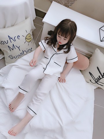 夏季 男女童寶寶舒適寬松家居服 兒童開衫上衣＋褲子兩件套1入