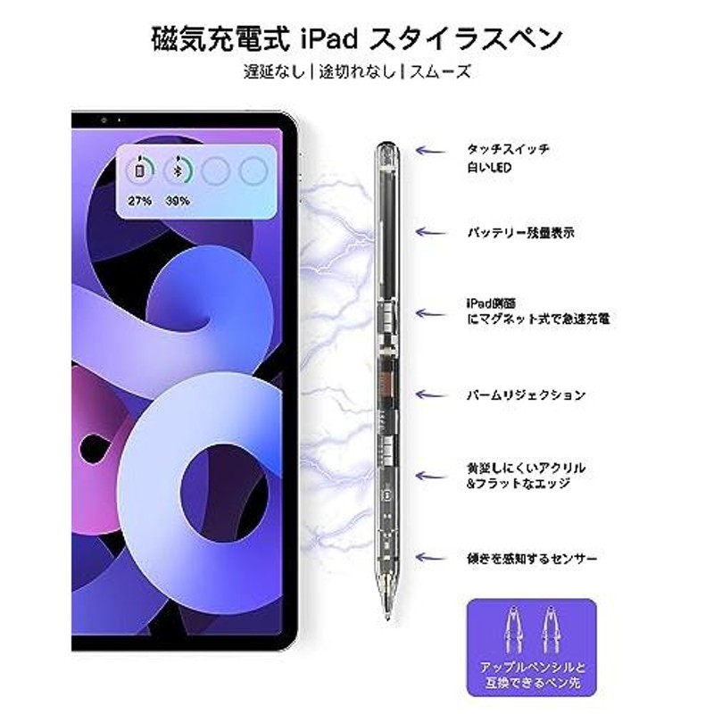 全機種対応 STOUCHI iPadペンシル スタイラスペン 新型 磁気吸着充電式