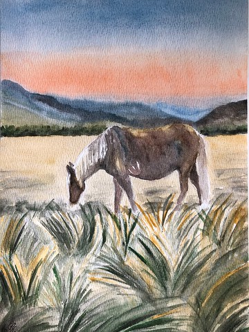 馬原創水彩畫動物牆藝術