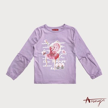 Annys安妮公主-熊熊貴妃椅荷葉邊秋冬款長袖上衣*9426紫色