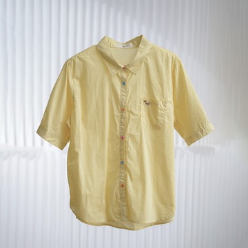 彩扣口袋小馬刺繡短袖襯衫108643