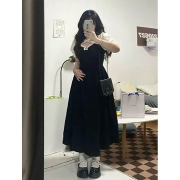 【隔日達】120kg內可穿/大尺碼洋裝/大碼女裝/夏裝/蝴蝶結/綁帶連衣裙/遮肉顯瘦/拼接過膝長裙/連身裙