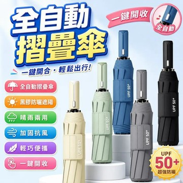 🔥臺灣出貨🔥專利省力手柄 全自動摺疊傘 黑膠防曬遮陽 晴雨兩用 加固抗風 輕巧便攜 女性輕量款 一鍵開收 防紫外線抗UV