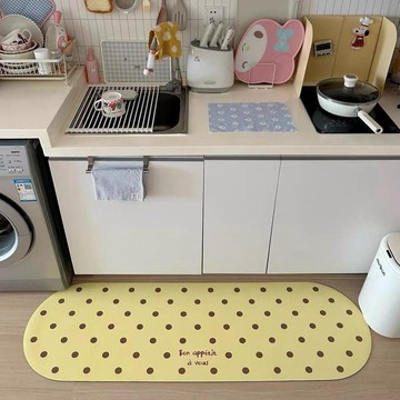 居家 黃色波點廚房專用地墊吸水吸油防滑腳墊免洗耐髒轉角硅藻泥腳墊子 地墊 地毯 腳墊 廚房地墊 吸水地墊 地毯地墊