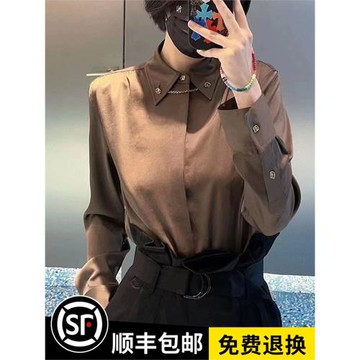 哥弟2024春秋款桑蠶絲寬松長袖襯衫女士附金屬鏈休閑襯衣5300988