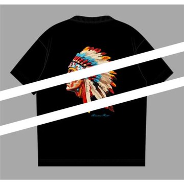 美式復古重磅潮牌ins短袖t恤男印第安人刺繡夏季純棉寬松白色民族