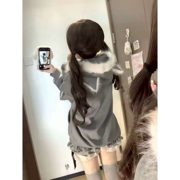 連帽外套 秋冬外套 國中生女秋冬可愛連帽加絨加厚衛衣外套學院風時尚百搭小個子學生957.胖胖美依