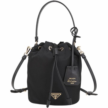 PRADA 普拉達 Re-Edition 1978 Re-Nylon 三角牌尼龍手提/斜背迷你水桶包(黑色)