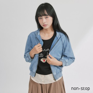 non-stop 花朵刺繡丹寧連帽外套-2色
