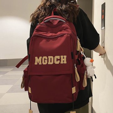 減負護脊書包女生大學生高中生酒紅色背包初中生大容量簡約雙肩包