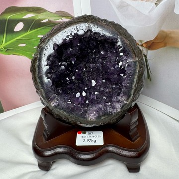 頂級烏拉圭 紫水晶洞ESPa+✨2.97kg♥️多彩瑪瑙邊 帝王紫 晶牙有上帝指紋 紫晶洞 晶洞 紫水晶洞 A2699