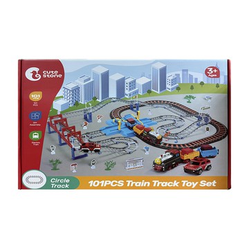 cute stone 盟石 兒童火車鐵道世界 101PCS火車軌道玩具套裝 3歲以上 帶電動火車和汽車  Multicolor  不適用  1盒