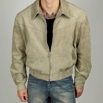 正韓復古奢華麂皮剪裁短版翻領夾克外套 3色 YUPPIE 預購商品 0126