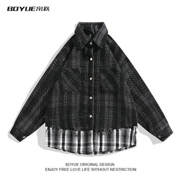 BOYUE帛躍重工編織拼接外套春秋美式小眾高級痞帥工裝襯衫夾克男