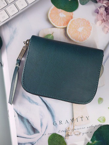 【開運錢包】闇綠。植鞣短夾。真皮短夾/皮夾/錢包/零錢包