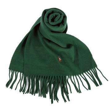 POLO Ralph Lauren刺繡小馬雙側流蘇羊毛圍巾(森林綠)780941-13｜GoBrand購名牌
