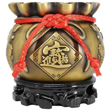 【吉祥開運坊】聚寶盆【聚財聖品銅製聚寶甕 附實木座 銅製聚寶盆 四色可供選擇】開光 擇日