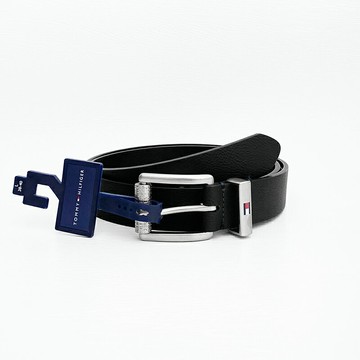 美國百分百【全新真品】Tommy Hilfiger 皮帶 配件 TH 男款 Logo 腰帶 34mm 黑色 CX58