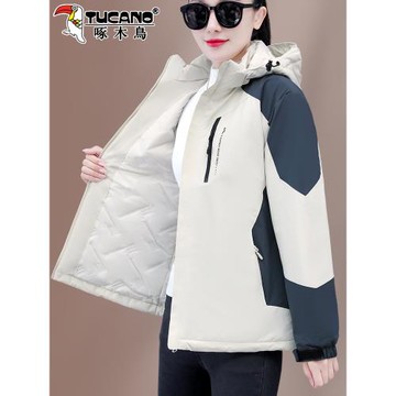 啄木鳥戶外沖鋒衣女款2025新款爆款秋冬加厚棉服女士棉襖夾棉外套