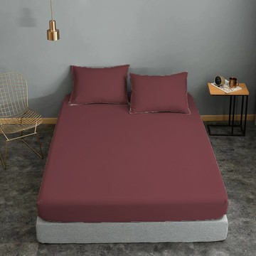 床包組-內含床包+枕套 /純粹好棉 /2251-1經典素色冷色系-海棠紅