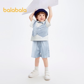 Balabala寶寶短袖套裝男童夏季兒童2024新款兒童連衣裙款式格子套裝