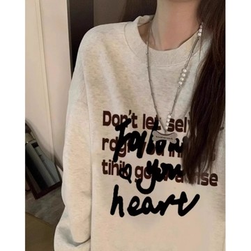搭配模範生~ 衛衣 圓領大學t 女生上衣 韓系復古 英文字母 正韓大學t 長袖T恤 花灰色衣服 刷毛加絨 保暖衣服 秋冬