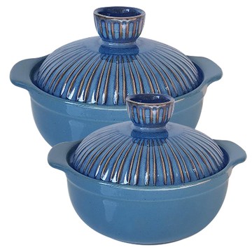 Line A 直火砂鍋 A系列 藍色 兩件組  2個  14.5cm