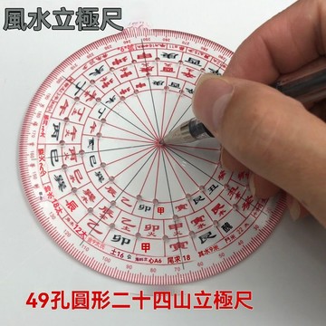 ✨免運可開發票#49孔圓形二十四山風水方位立極尺3寸精準透明羅盤佈局尺360週天