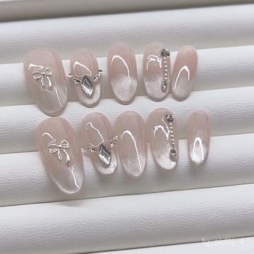 👑可可指藝👑現貨 隔日達【月光閃爍】純手工穿戴甲 貓眼美甲貼片 法式美甲甲片 中橢圓指甲片 顯白穿戴甲 帶鑽穿戴甲