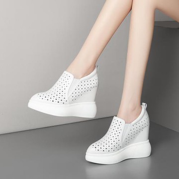 厚底內增高夏季真皮鏤空尖頭女鞋