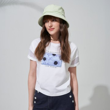 CLL巧玲瓏 月光藍調矢車菊網布上衣(白色) 7333909