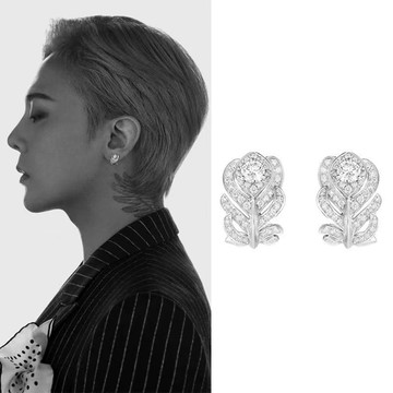 【權志龍GD】💎  應援收藏週邊 應援收藏週邊 權志龍同款滿鑽羽毛耳釘 樹葉子閃鑽高級感個性百搭氣質耳扣耳飾