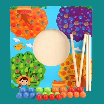 兒童益智玩具0.45筷子夾珠夾球對色游戲 3-6歲木制親子桌游玩具
