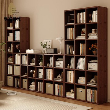 免運全實木 書架 整墻 書櫃 一體到頂去客廳化胡桃木色滿墻 家用 展示櫃xj8061