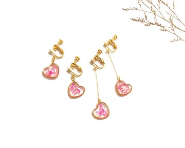 【 花 緋月 】粉色愛心款 乾燥花系列 (可改耳夾)