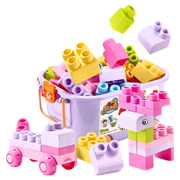 孩子國 益智拼裝超大軟積木收納箱拉車 Set 40片 色彩繽紛 激發創意 提高專注力 底部滑輪  顏色隨機  1組