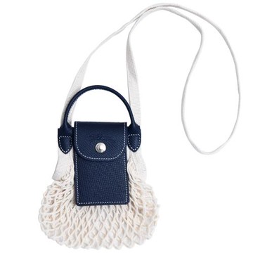 LONGCHAMP LE PLIAGE FILET系列網狀棉質手提/斜背翻蓋兩用包(迷你/海軍藍)